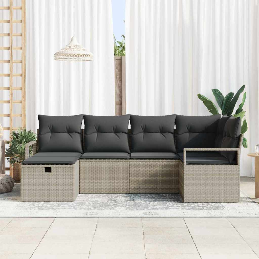 Set di divani 6 pz 6-Numero di posti Grigio chiaro polyrattan