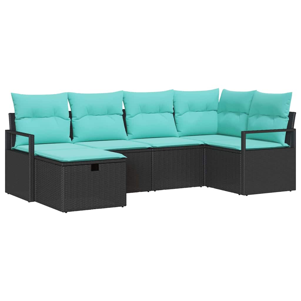Set di divani 6 pz 6-Numero di posti Nero e Turchese polyrattan