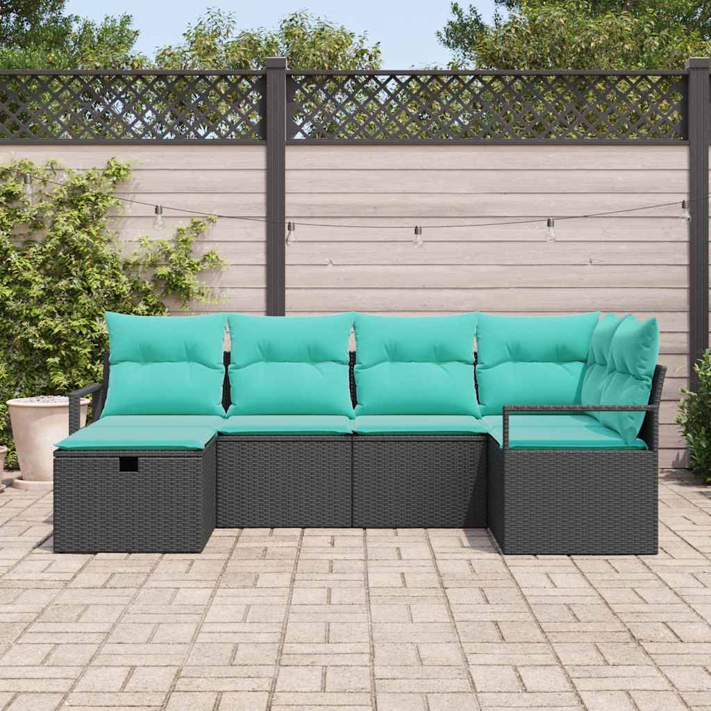 Set di divani 6 pz 6-Numero di posti Nero e Turchese polyrattan