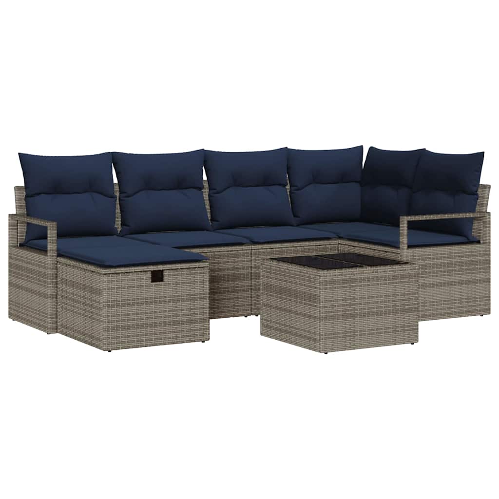 Set di divani 7 pz Grigio e Blu Navy polyrattan