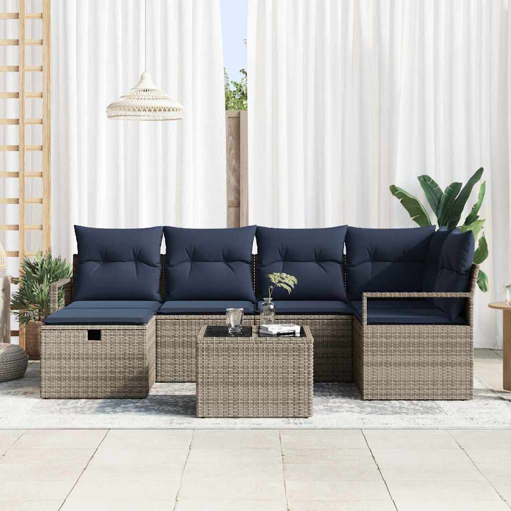 Set di divani 7 pz Grigio e Blu Navy polyrattan