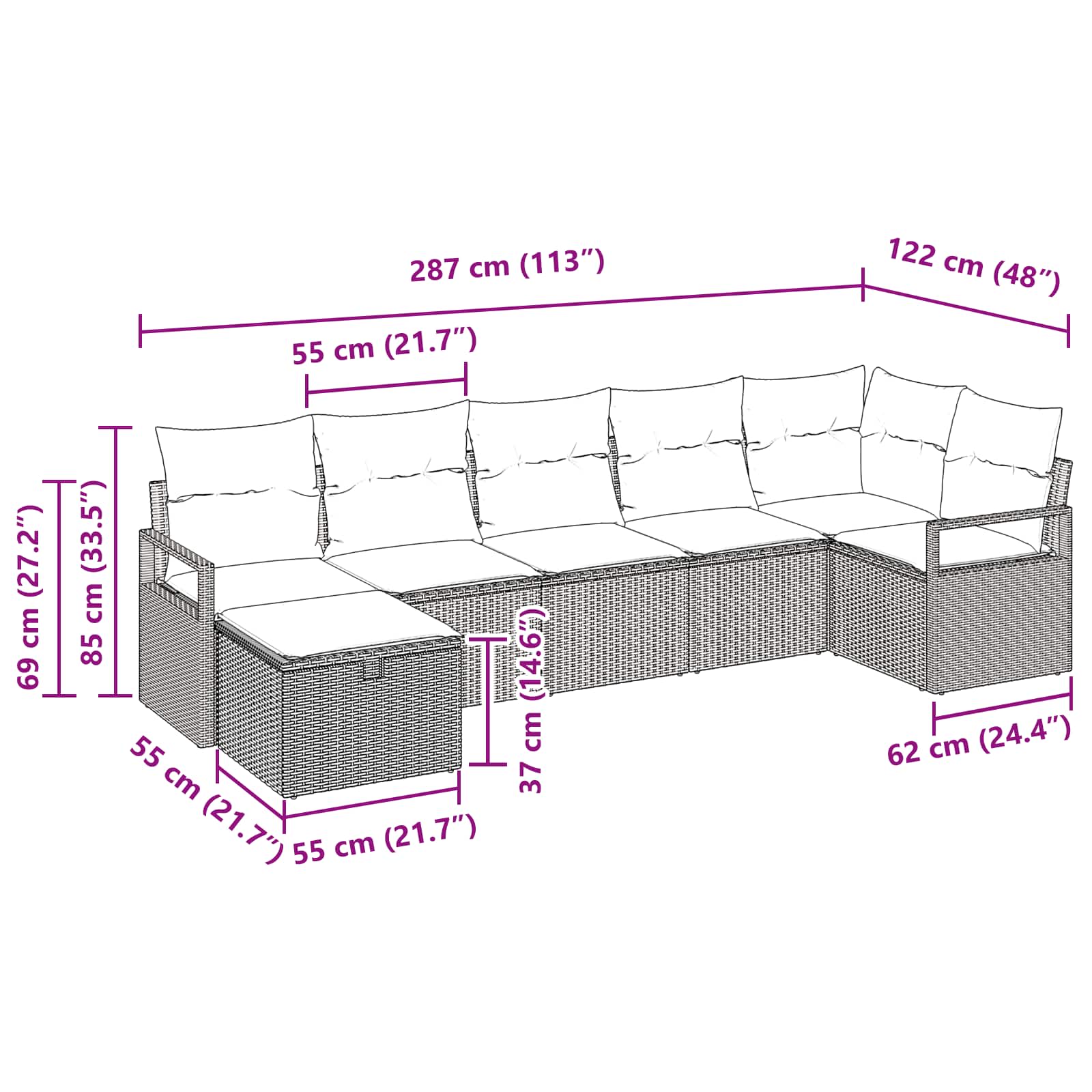 Set di divani 7 pz 7-Numero di posti Marrone e Rosso polyrattan