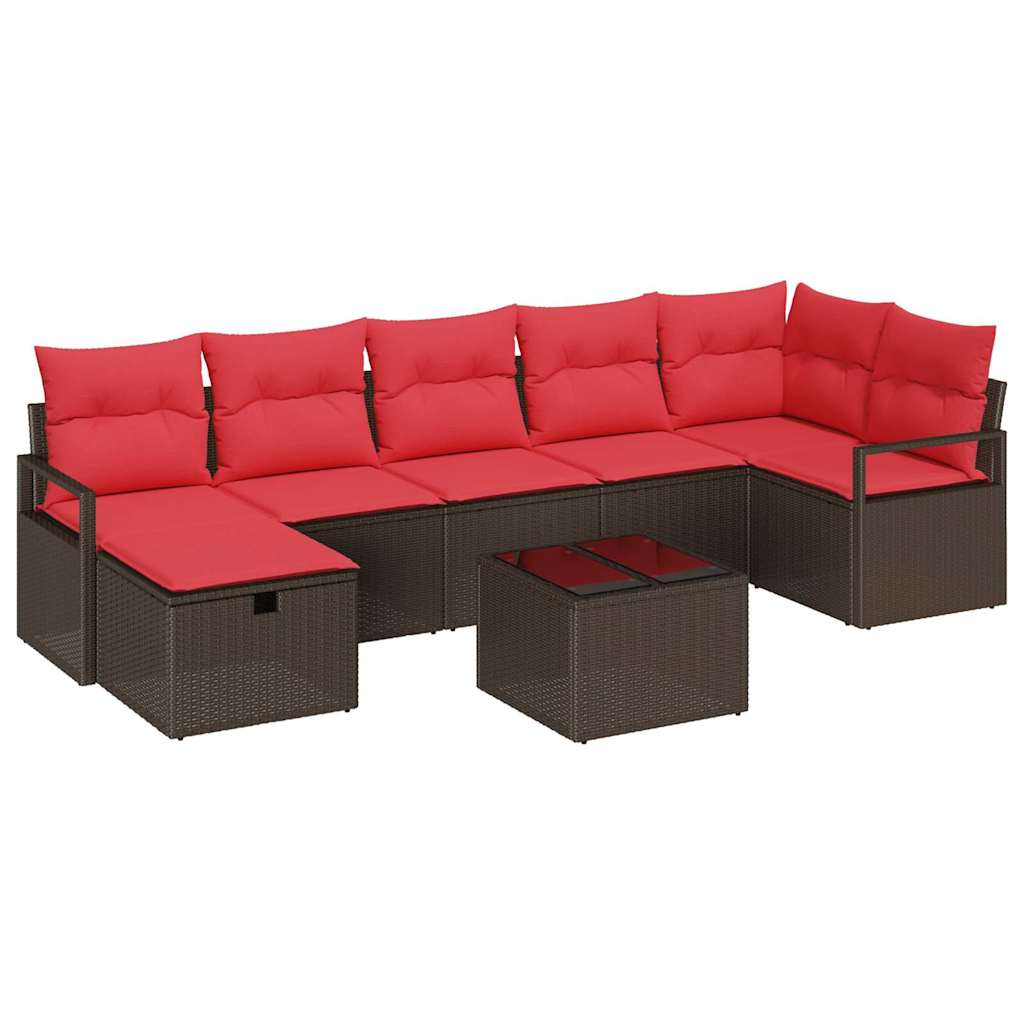 Set di divani con cuscino Marrone e Rosso polyrattan