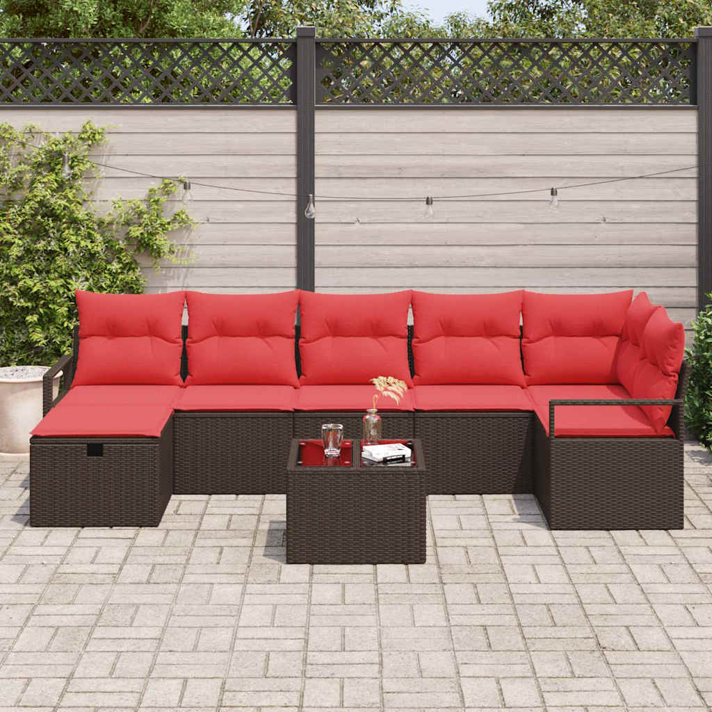 Set di divani con cuscino Marrone e Rosso polyrattan