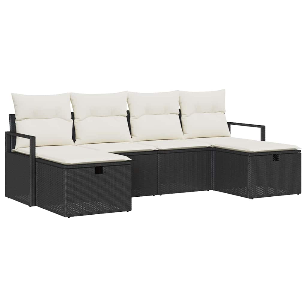 Set di divani 6 pz 6-Numero di posti Nero e Crema polyrattan