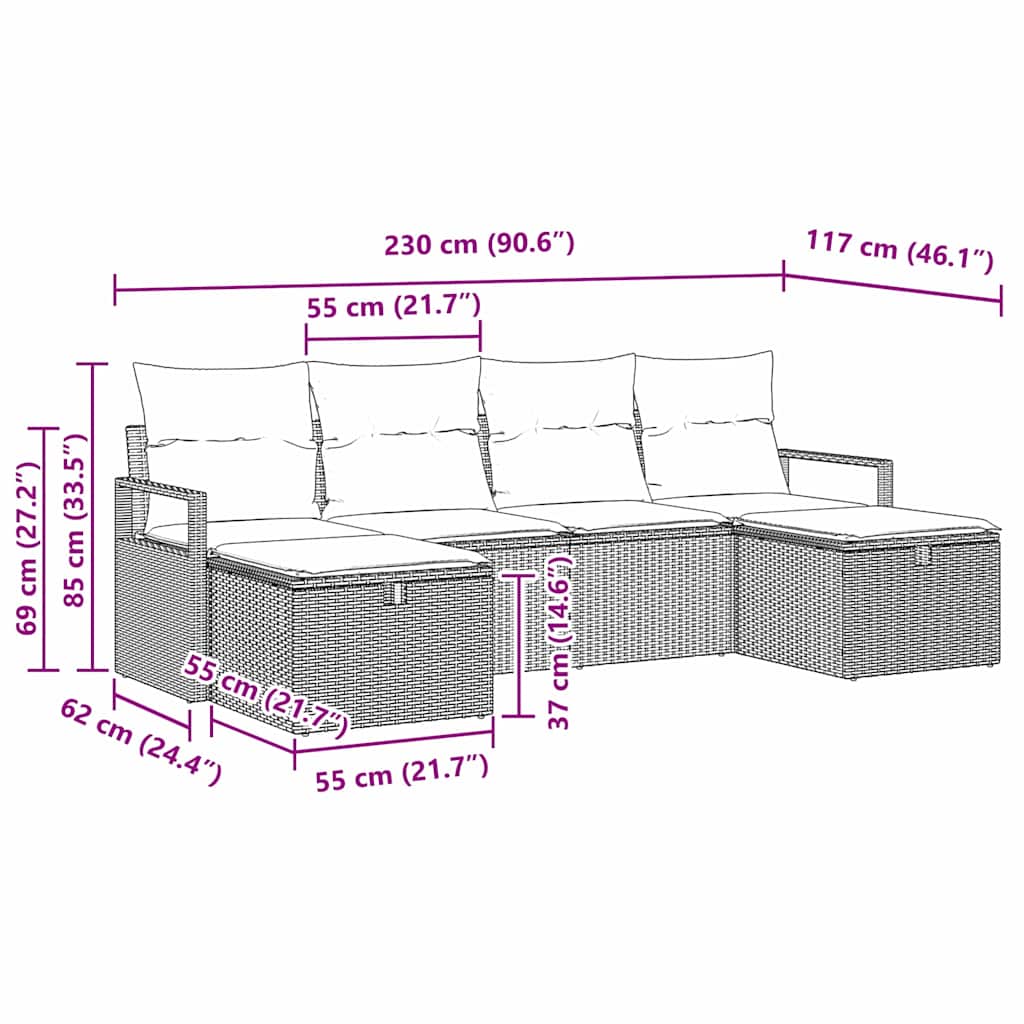 Set di divani 6 pz 6-Numero di posti Nero e Crema polyrattan
