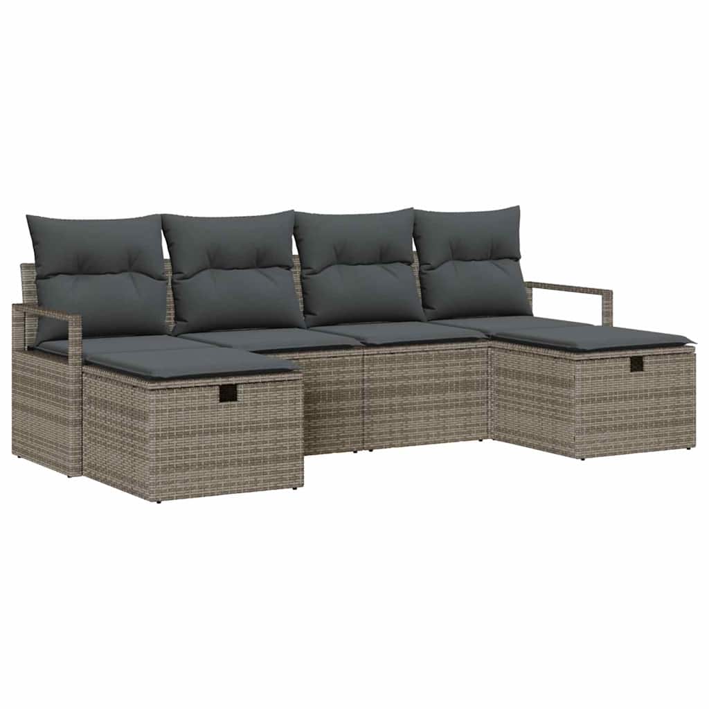 Set di divani 6 pz 6-Numero di posti Grigio polyrattan