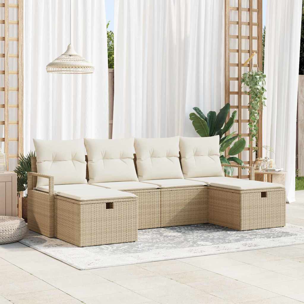 Set di divani 6 pz 6-Numero di posti Beige e Crema polyrattan