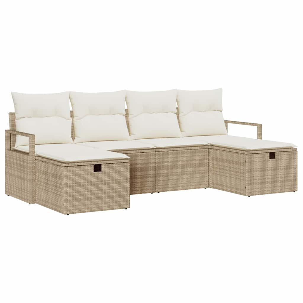 Set di divani 6 pz 6-Numero di posti Beige e Crema polyrattan