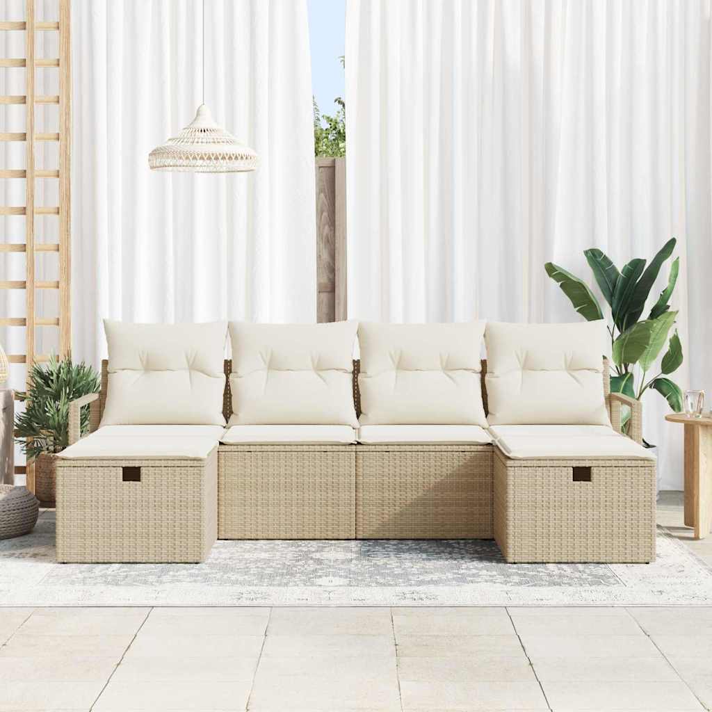 Set di divani 6 pz 6-Numero di posti Beige e Crema polyrattan