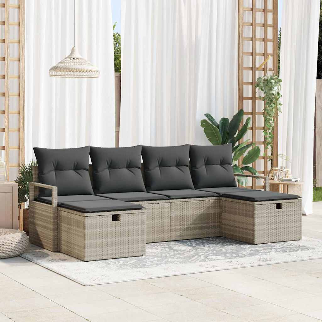 Set di divani 6 pz 6-Numero di posti Grigio chiaro polyrattan