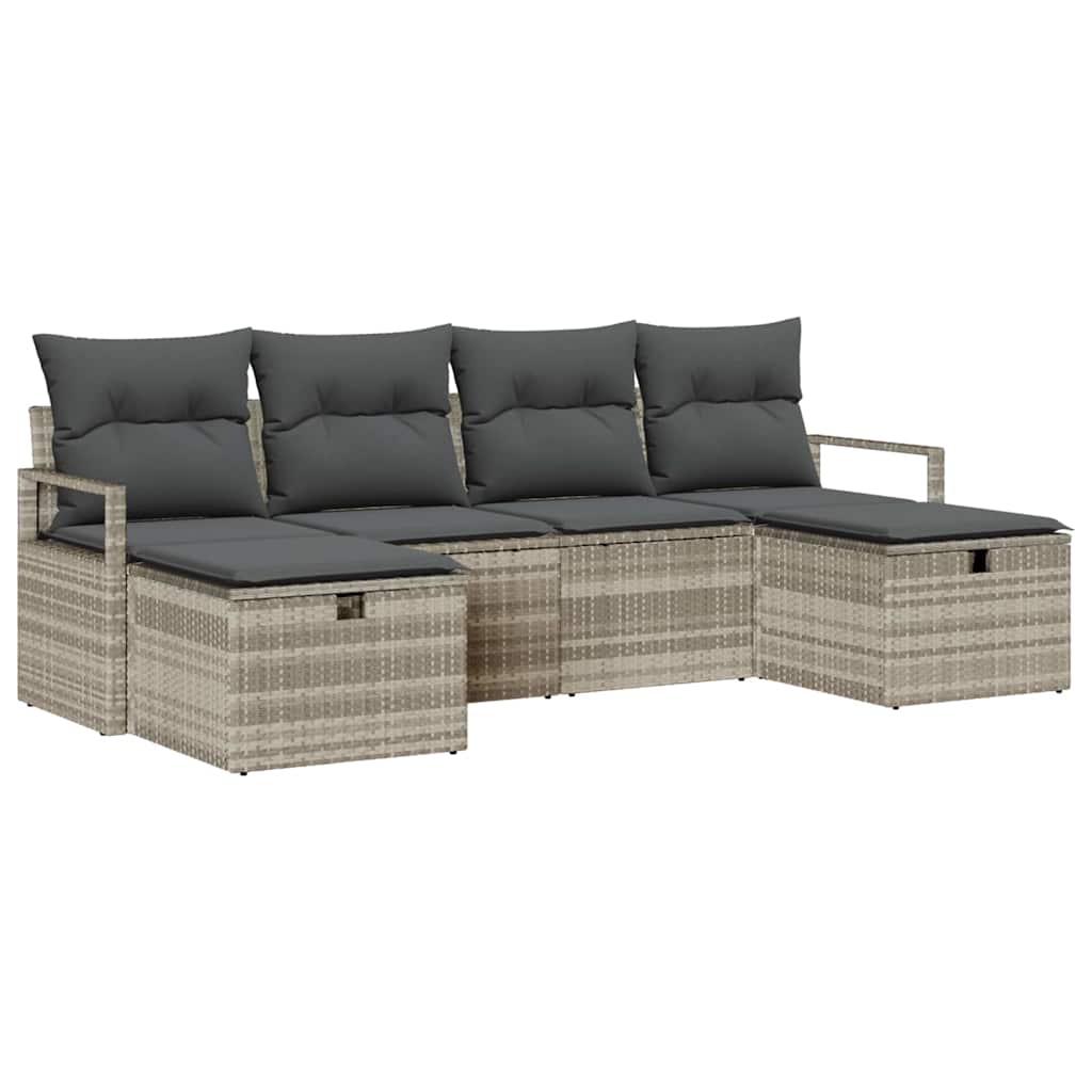 Set di divani 6 pz 6-Numero di posti Grigio chiaro polyrattan