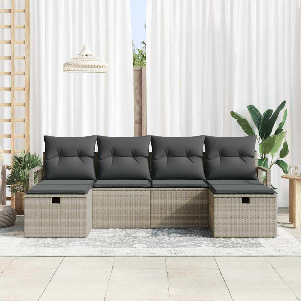 Set di divani 6 pz 6-Numero di posti Grigio chiaro polyrattan