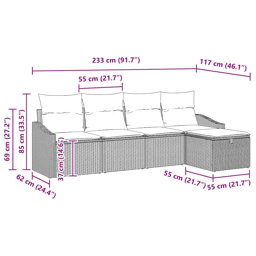 Set di divani 5 pz Beige polyrattan