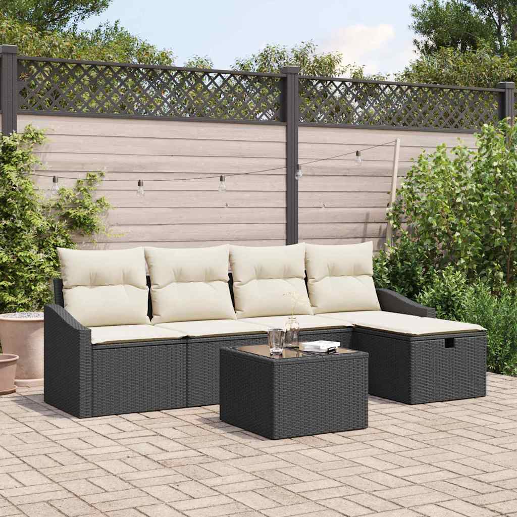 Set di divani 6 pz Nero polyrattan