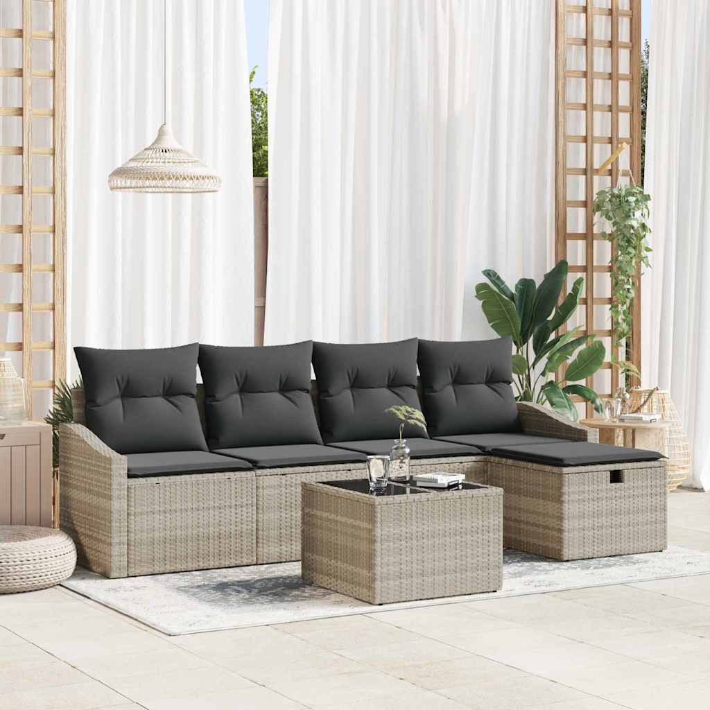 Set di divani 6 pz Grigio chiaro polyrattan