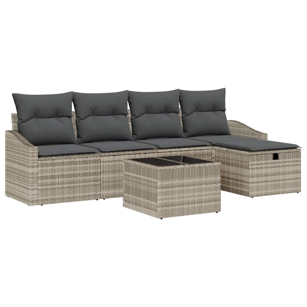 Set di divani 6 pz Grigio chiaro polyrattan