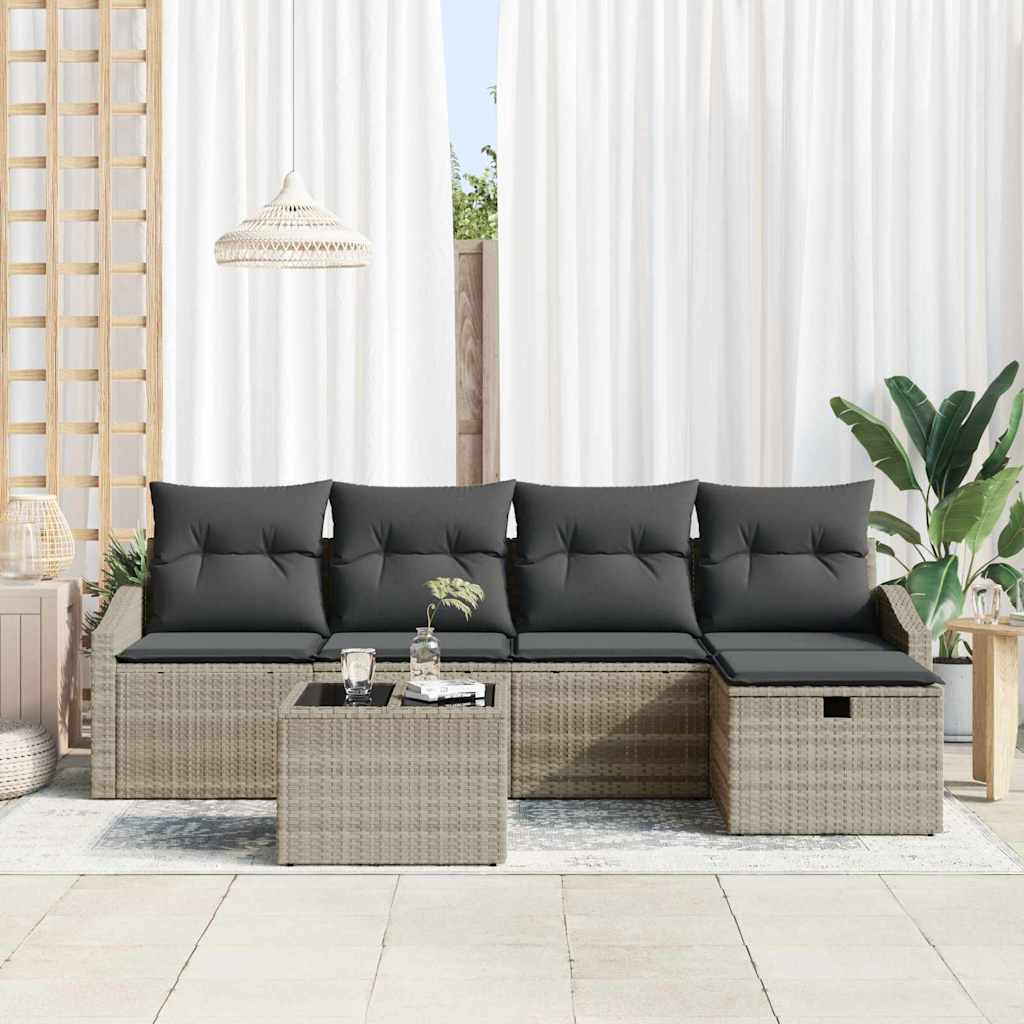 Set di divani 6 pz Grigio chiaro polyrattan