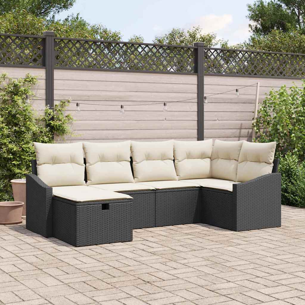 Set di divani 6 pz Nero e Crema polyrattan