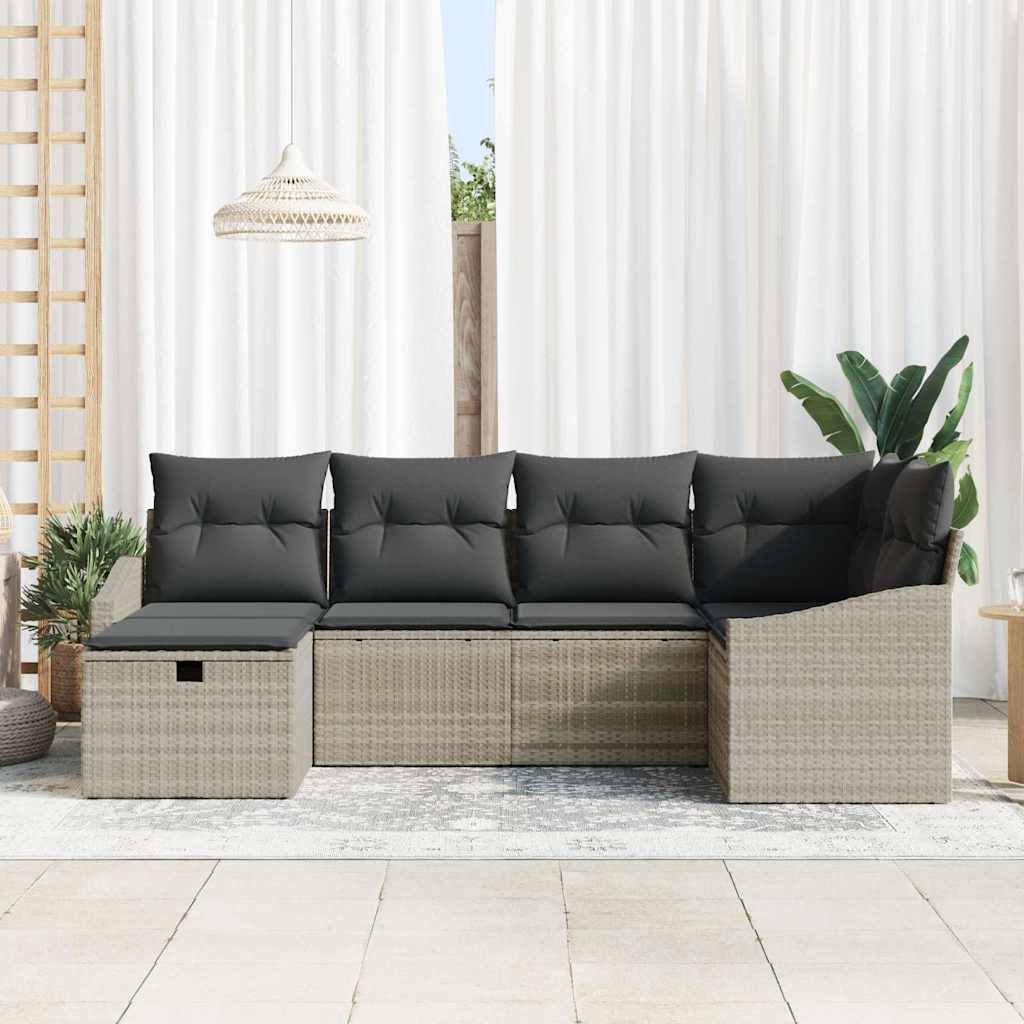 Set di divani 6 pz Grigio chiaro e grigio polyrattan