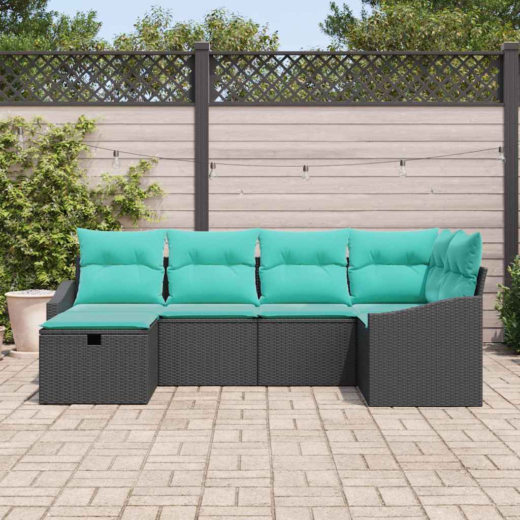 Set di divani 6 pz Nero polyrattan