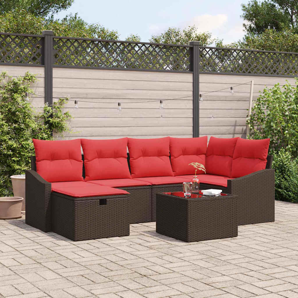 Set di divani con cuscino con archiviazione Marrone polyrattan