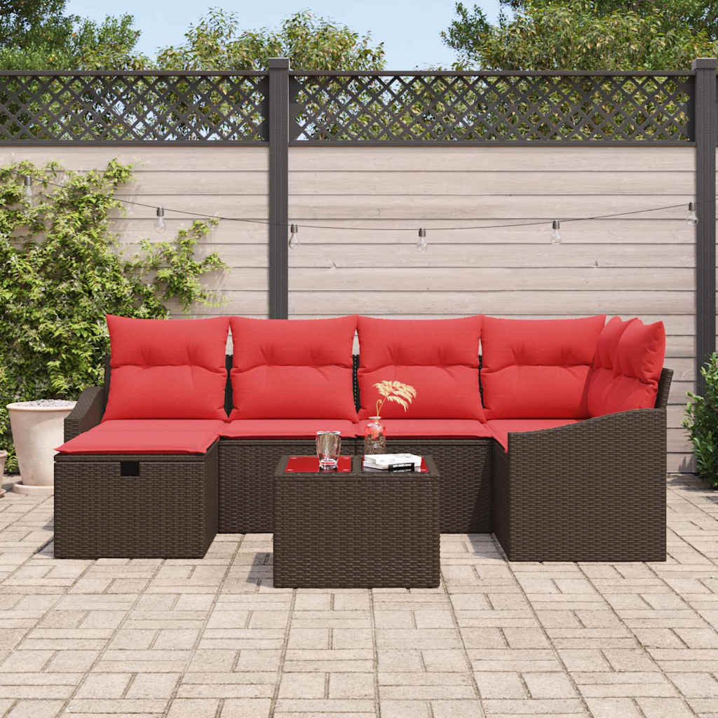 Set di divani con cuscino con archiviazione Marrone polyrattan