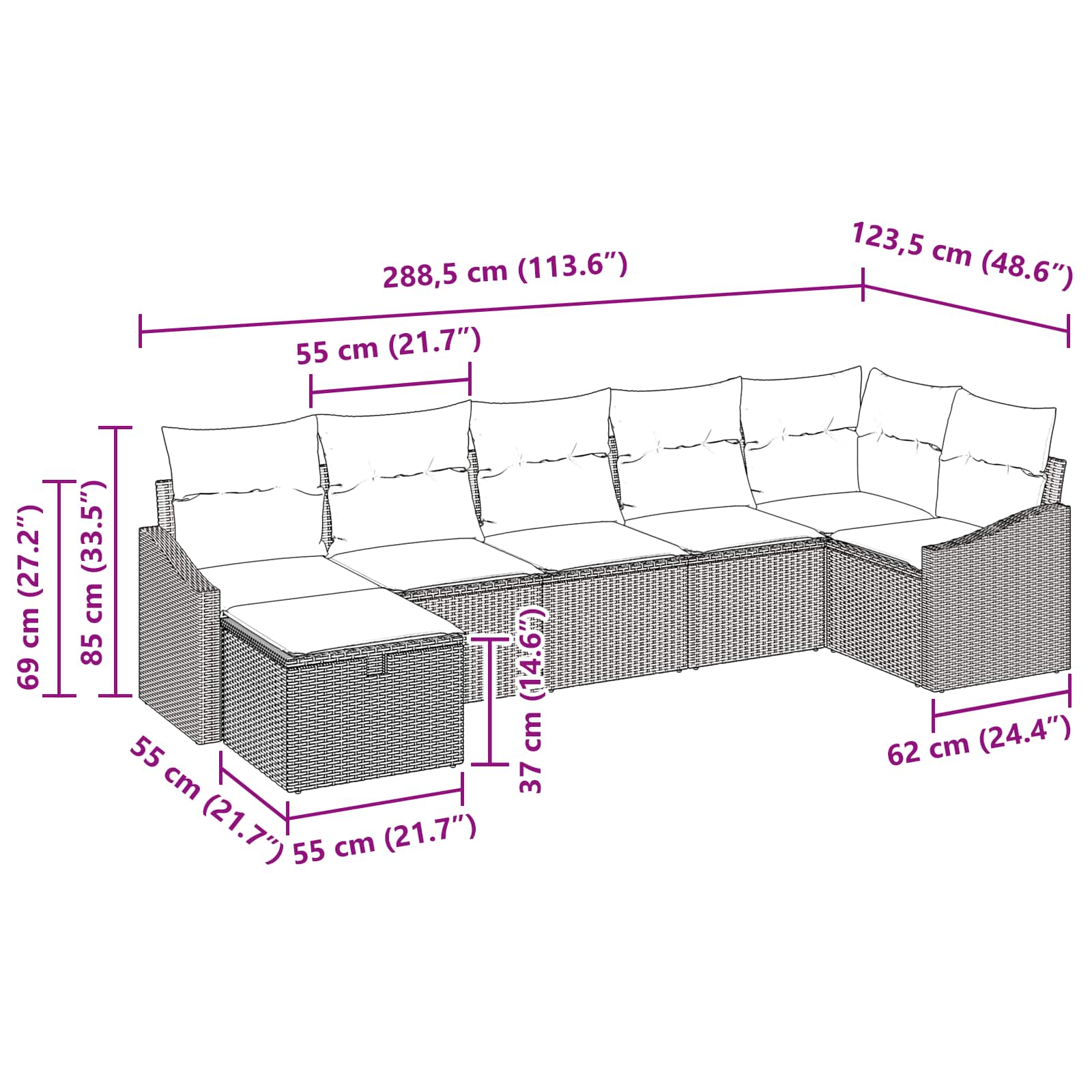Set di divani con cuscino con archiviazione Marrone polyrattan