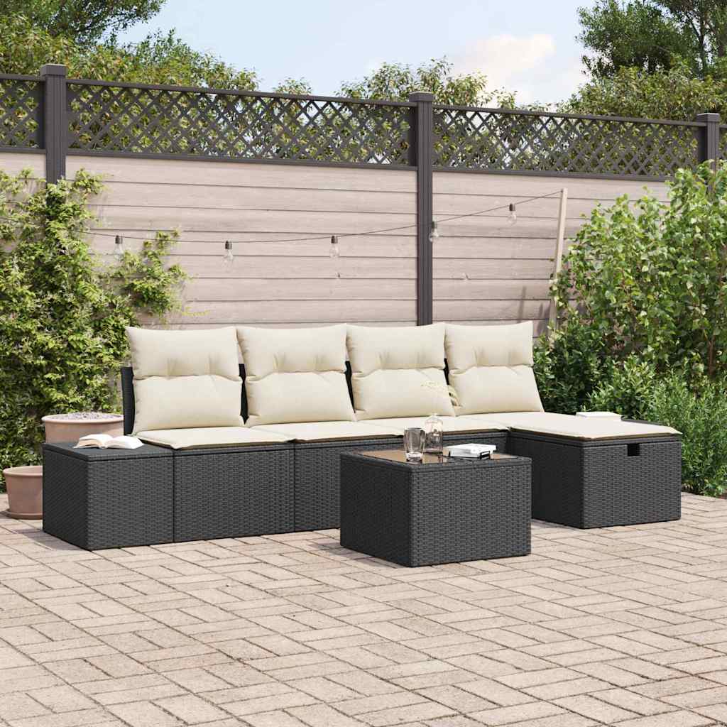 Set Divano da Giardino 6 pz Nero polyrattan