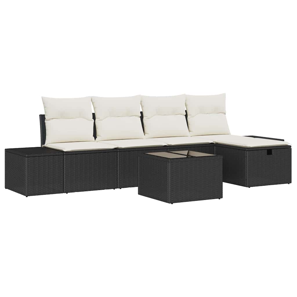 Set Divano da Giardino 6 pz Nero polyrattan