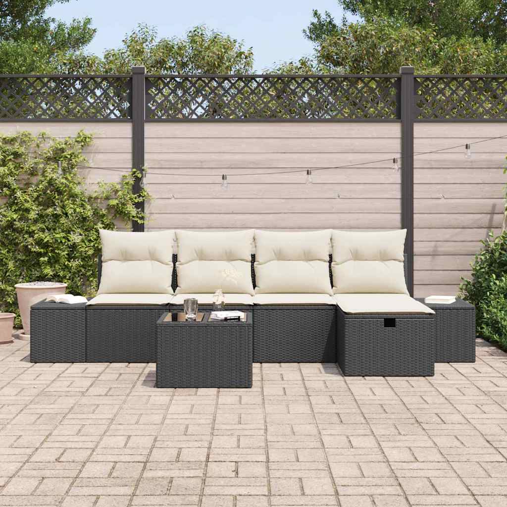 Set Divano da Giardino 6 pz Nero polyrattan