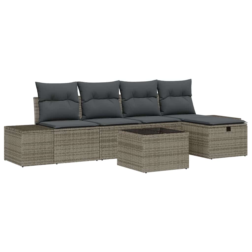 Set Divano da Giardino 6 pz Grigio polyrattan