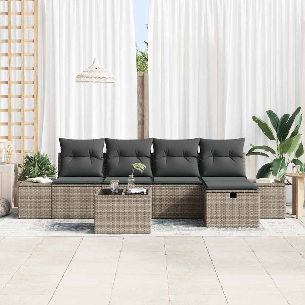 Set Divano da Giardino 6 pz Grigio polyrattan