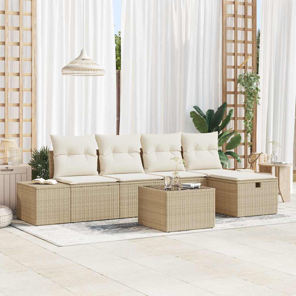 Set Divano da Giardino 6 pz Beige polyrattan