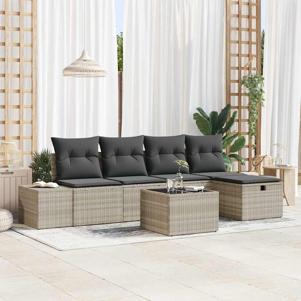 Set Divano da Giardino 6 pz Grigio chiaro polyrattan