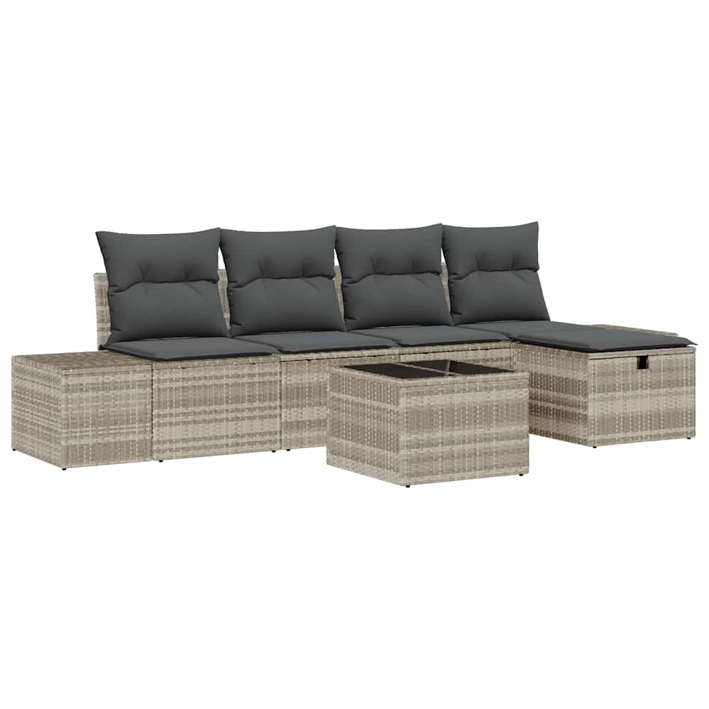 Set Divano da Giardino 6 pz Grigio chiaro polyrattan