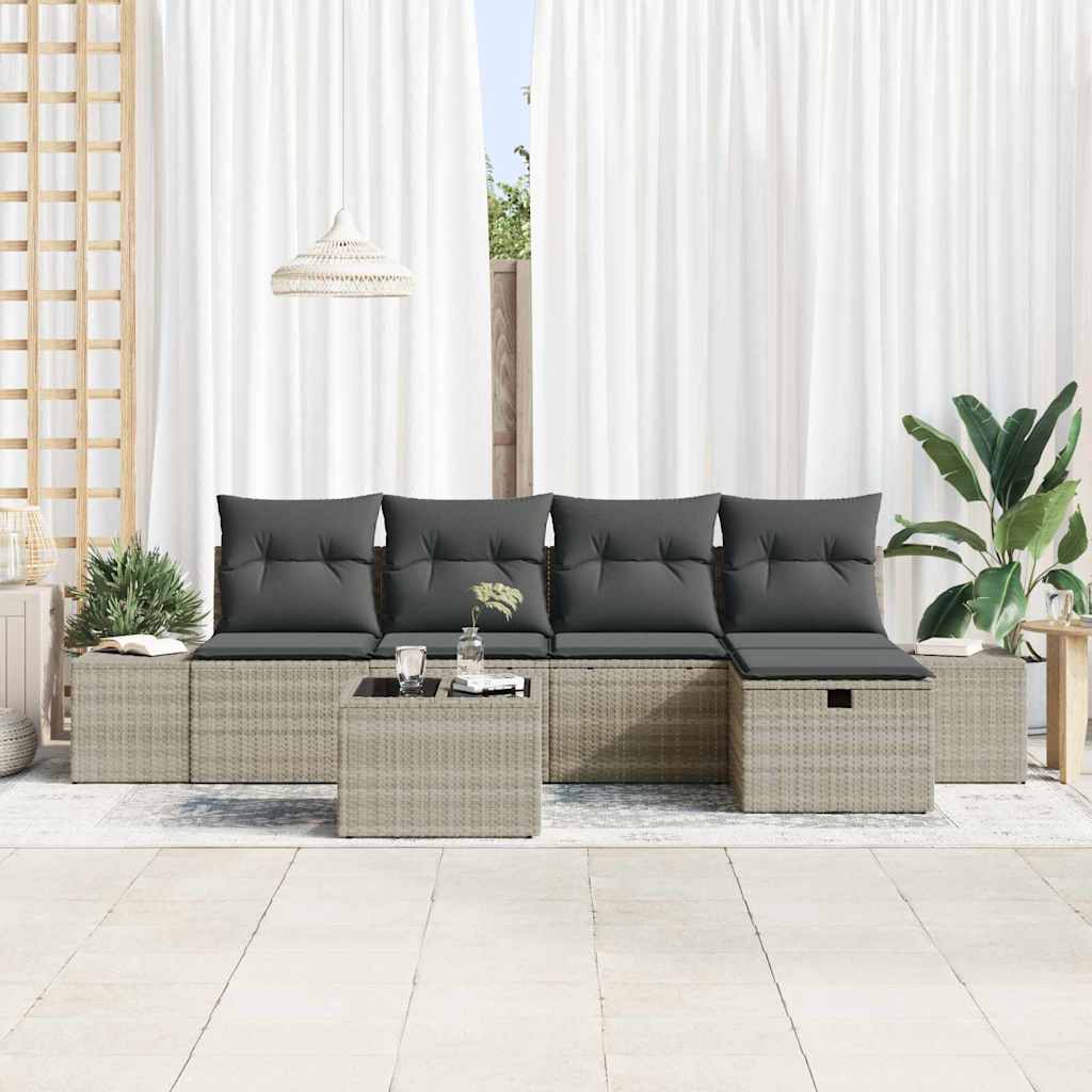 Set Divano da Giardino 6 pz Grigio chiaro polyrattan