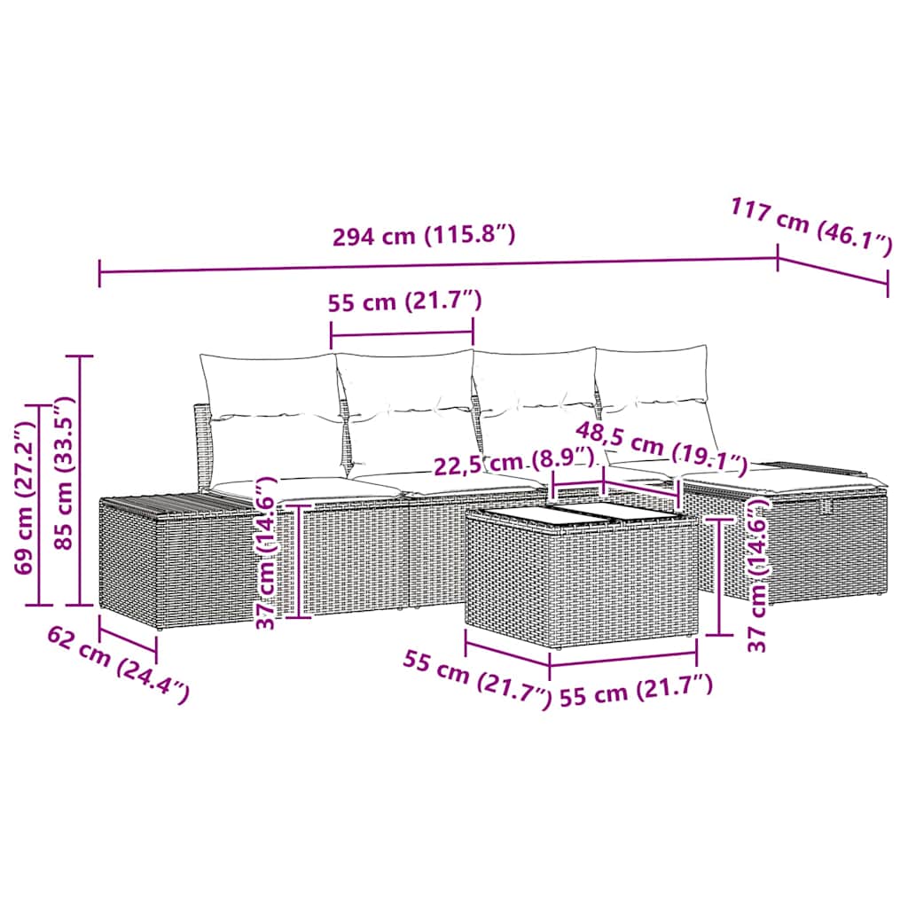 Set Divano da Giardino 6 pz Nero polyrattan