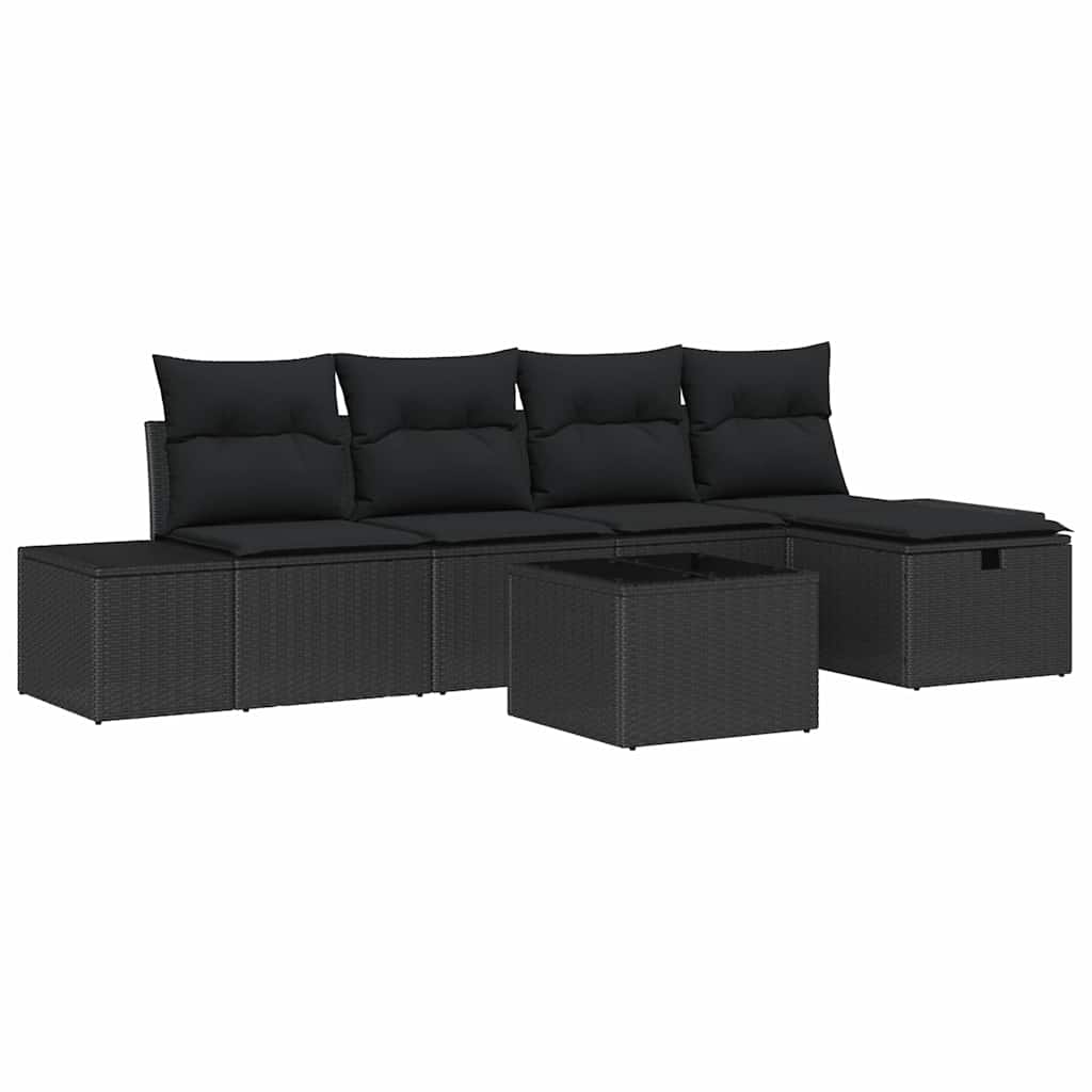 Set Divano da Giardino 6 pz Nero polyrattan