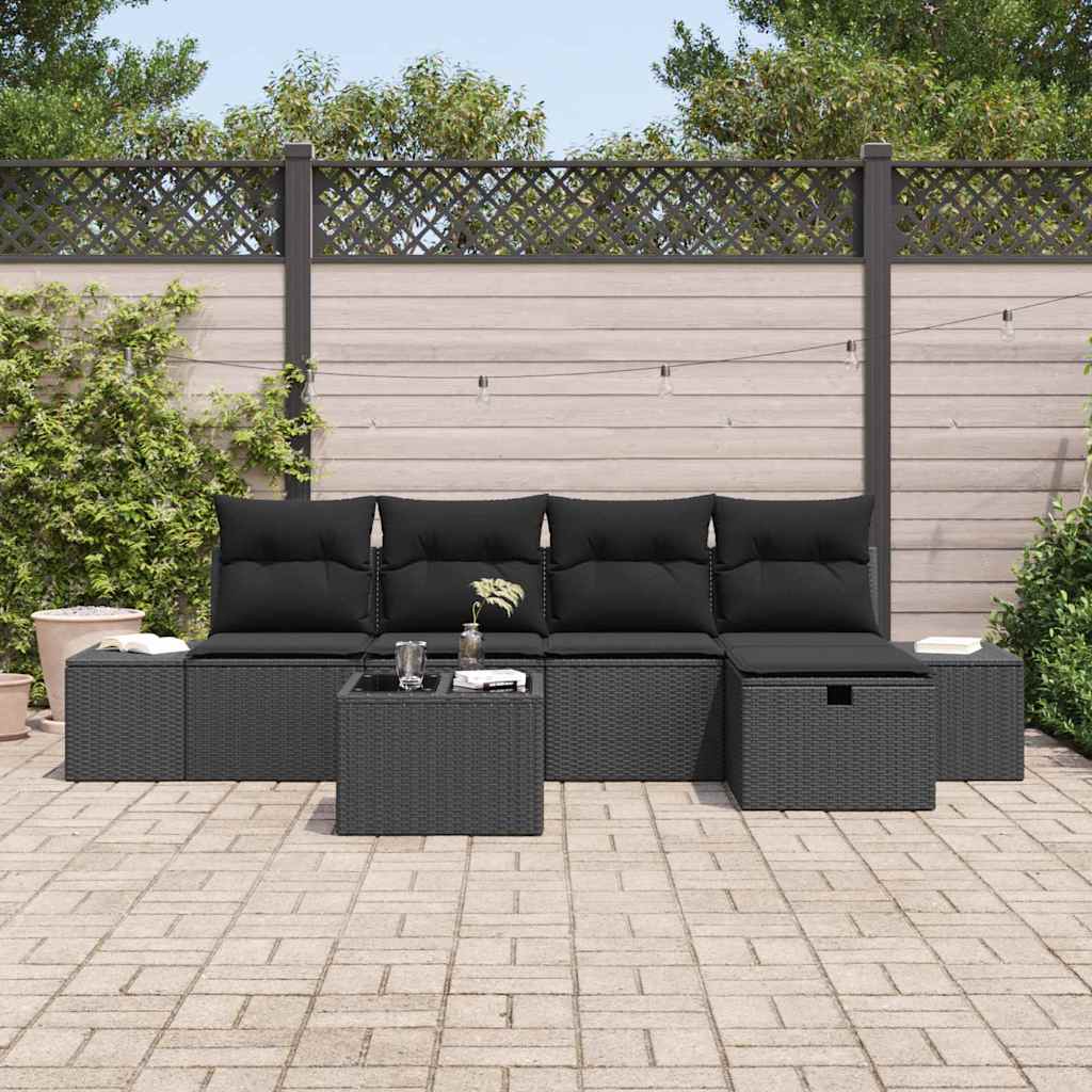 Set Divano da Giardino 6 pz Nero polyrattan