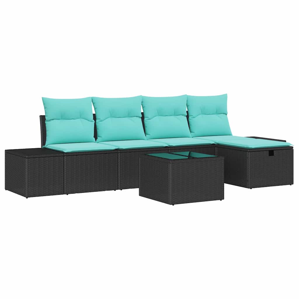 Set Divano da Giardino 6 pz Nero polyrattan