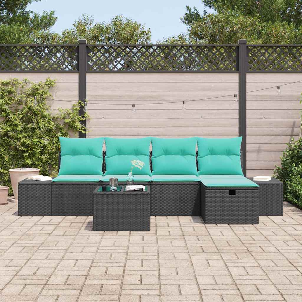Set Divano da Giardino 6 pz Nero polyrattan