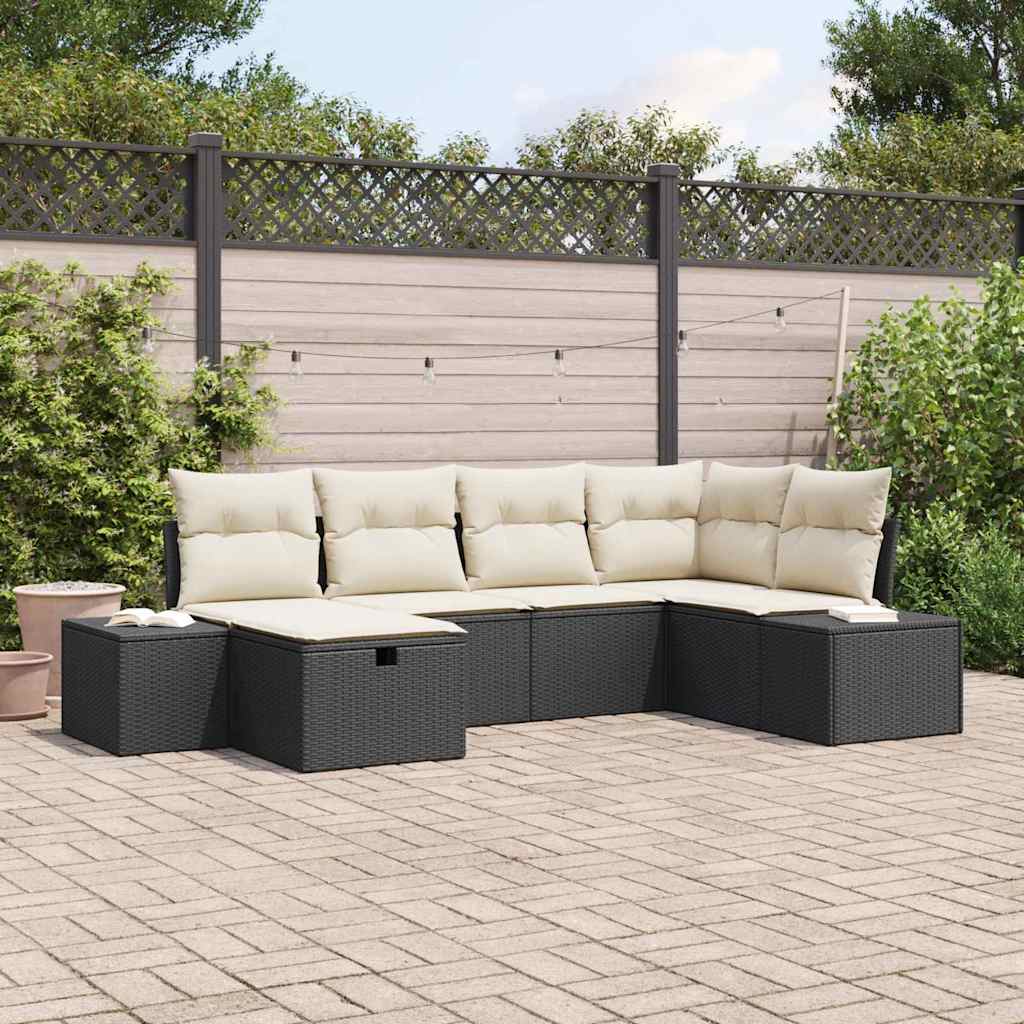 Set Divano da Giardino 6 pz Nero polyrattan