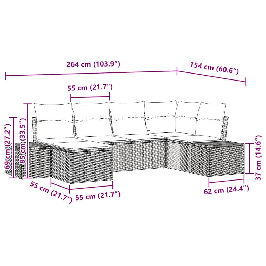 Set Divano da Giardino 6 pz Nero polyrattan