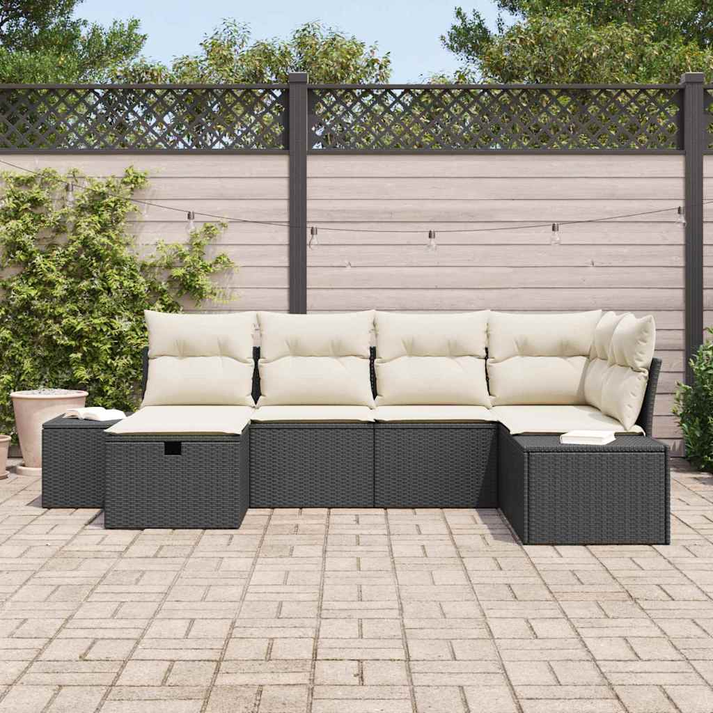 Set Divano da Giardino 6 pz Nero polyrattan