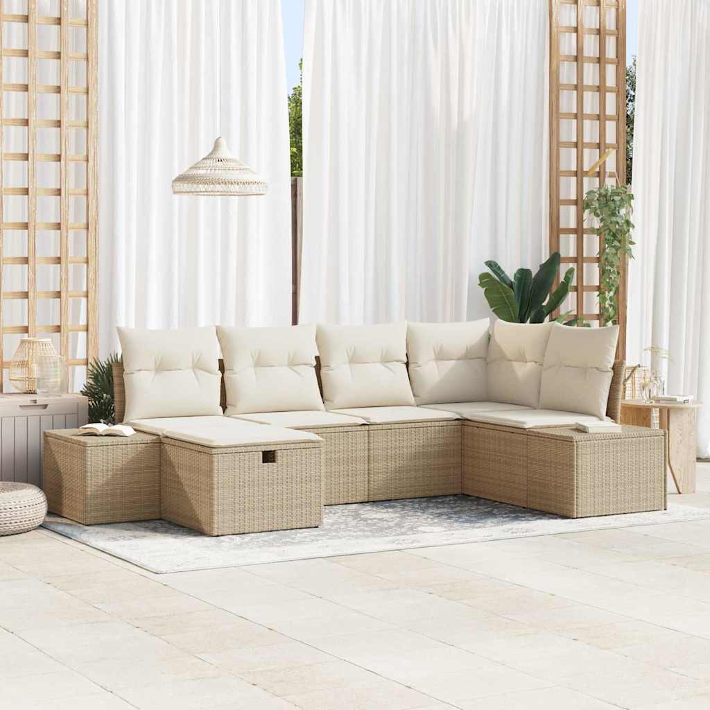 Set Divano da Giardino 6 pz Beige polyrattan