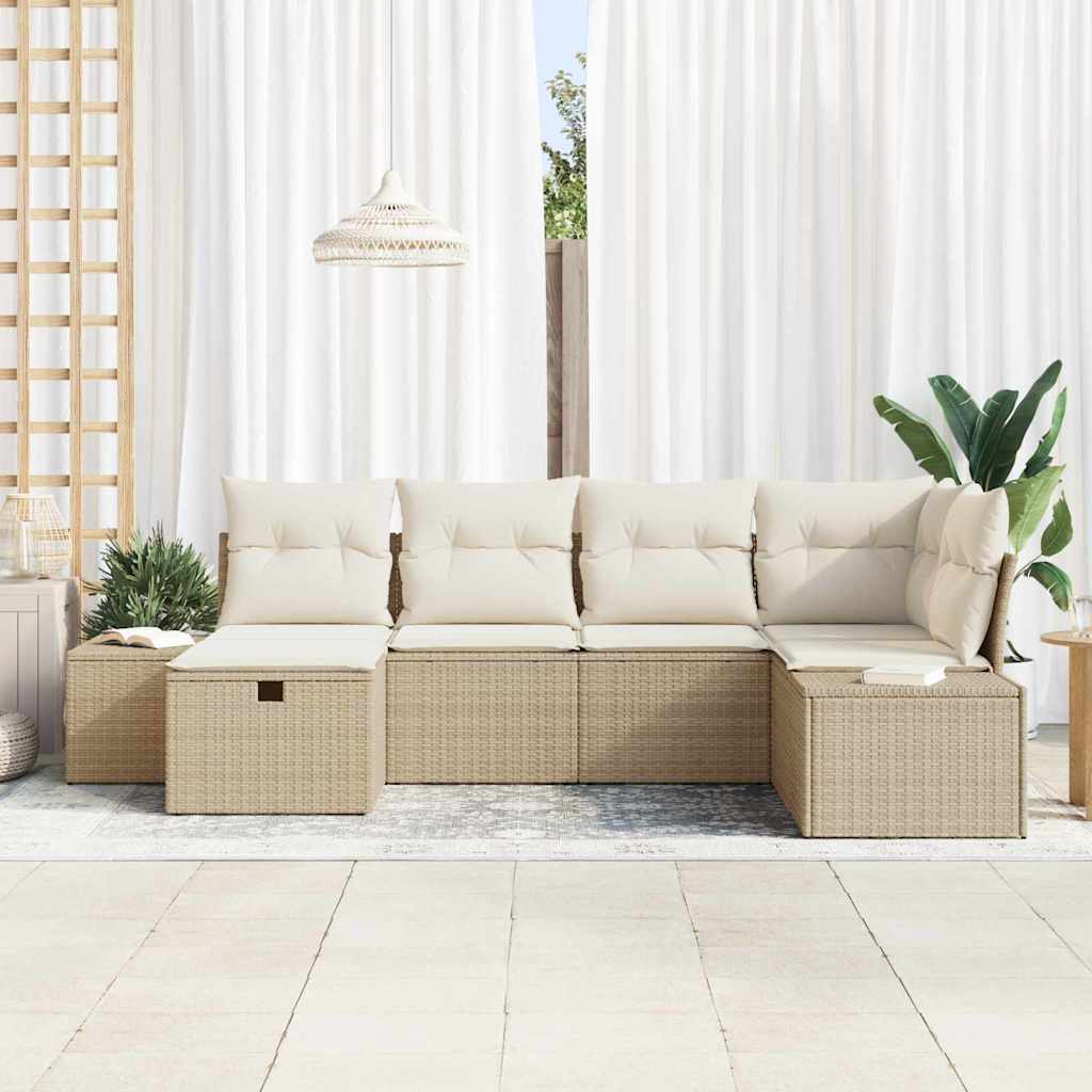 Set Divano da Giardino 6 pz Beige polyrattan