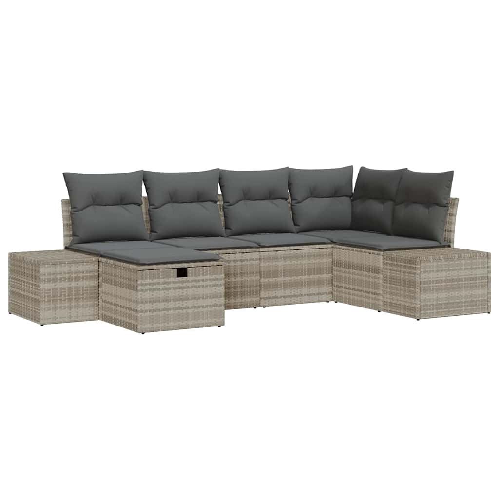 Set Divano da Giardino 6 pz Grigio chiaro polyrattan
