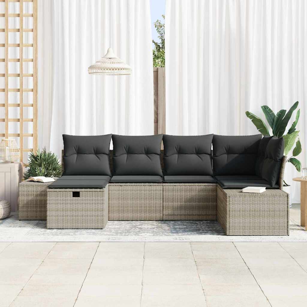 Set Divano da Giardino 6 pz Grigio chiaro polyrattan