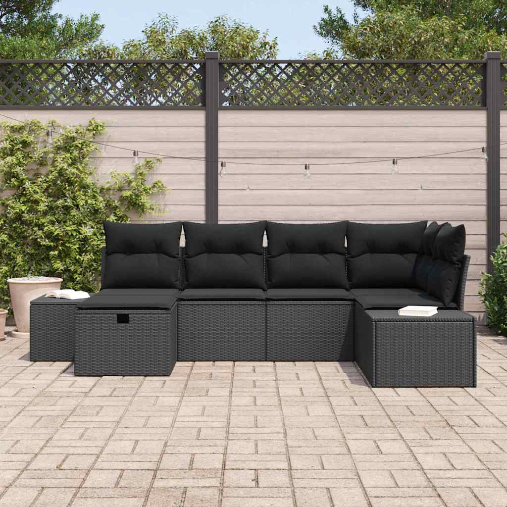 Set Divano da Giardino 6 pz Nero polyrattan